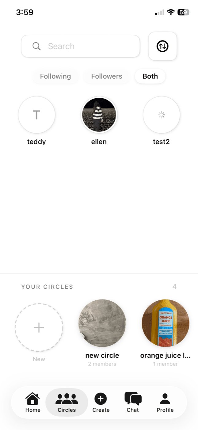 digi-cam home feed screen